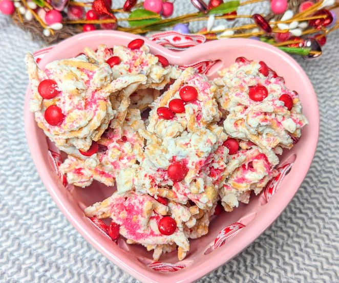 valentine's day white chocolate haystacks