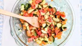 mixing veggies together