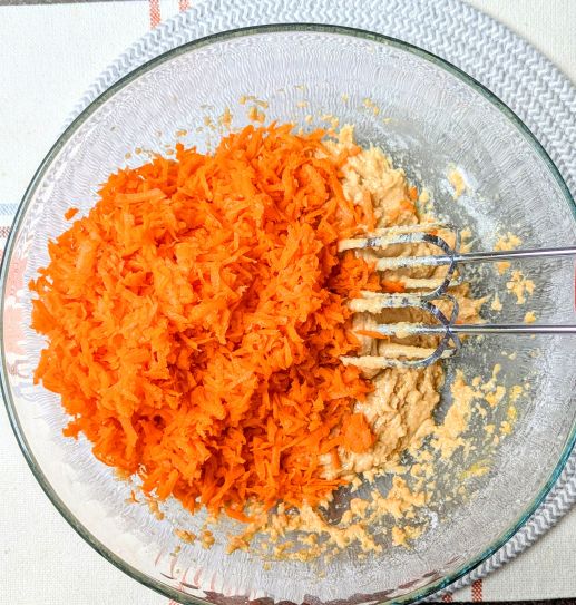 shredded carrots and cake batter