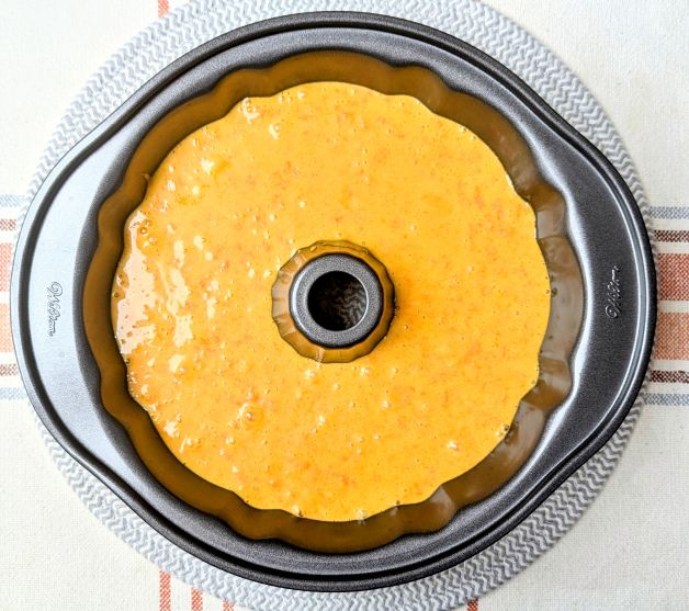 carrot cake batter in bundt pan