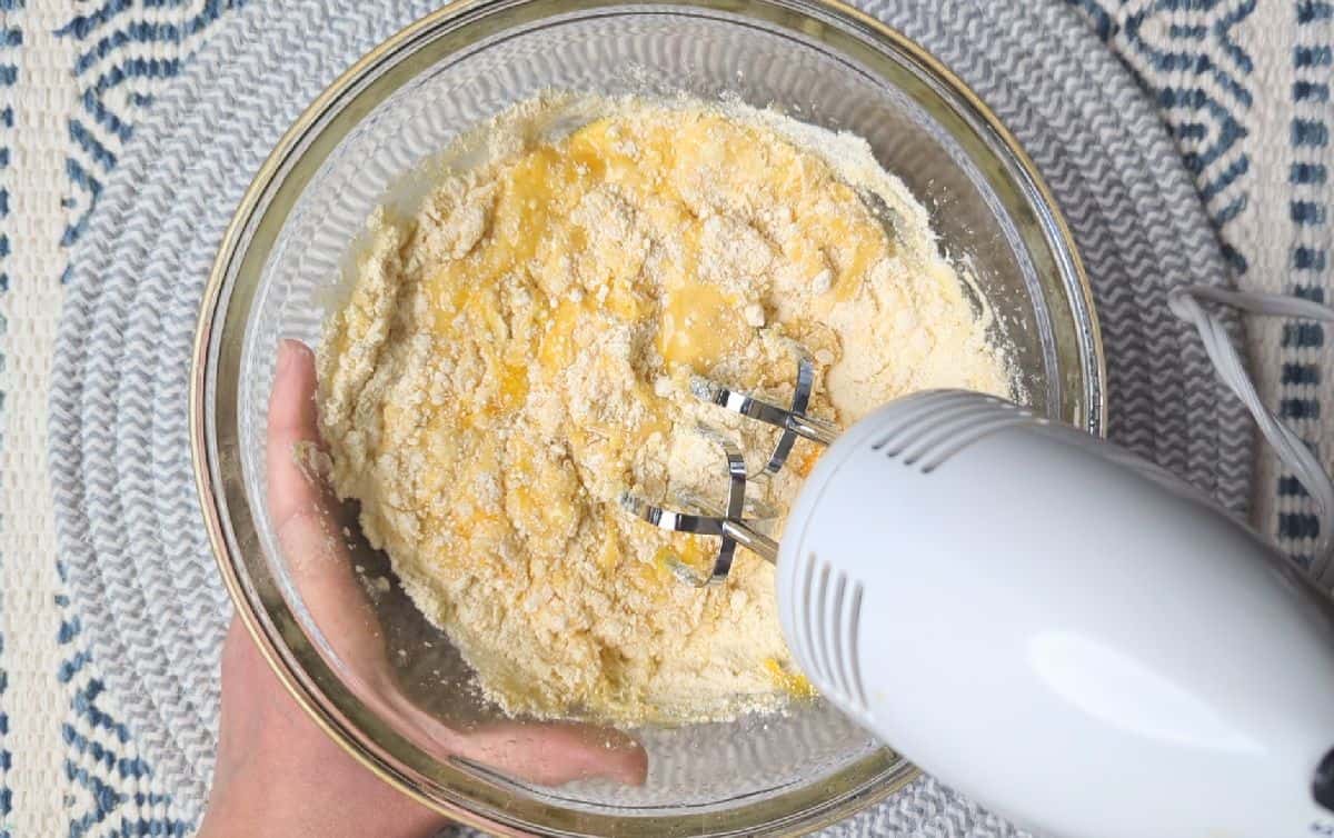 mixing the cake ingredients