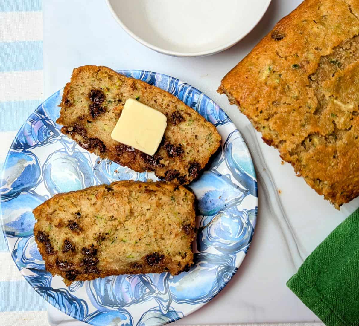 butter on chocolate chip zucchini bread