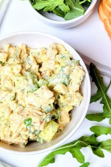 classic chicken salad in serving tray