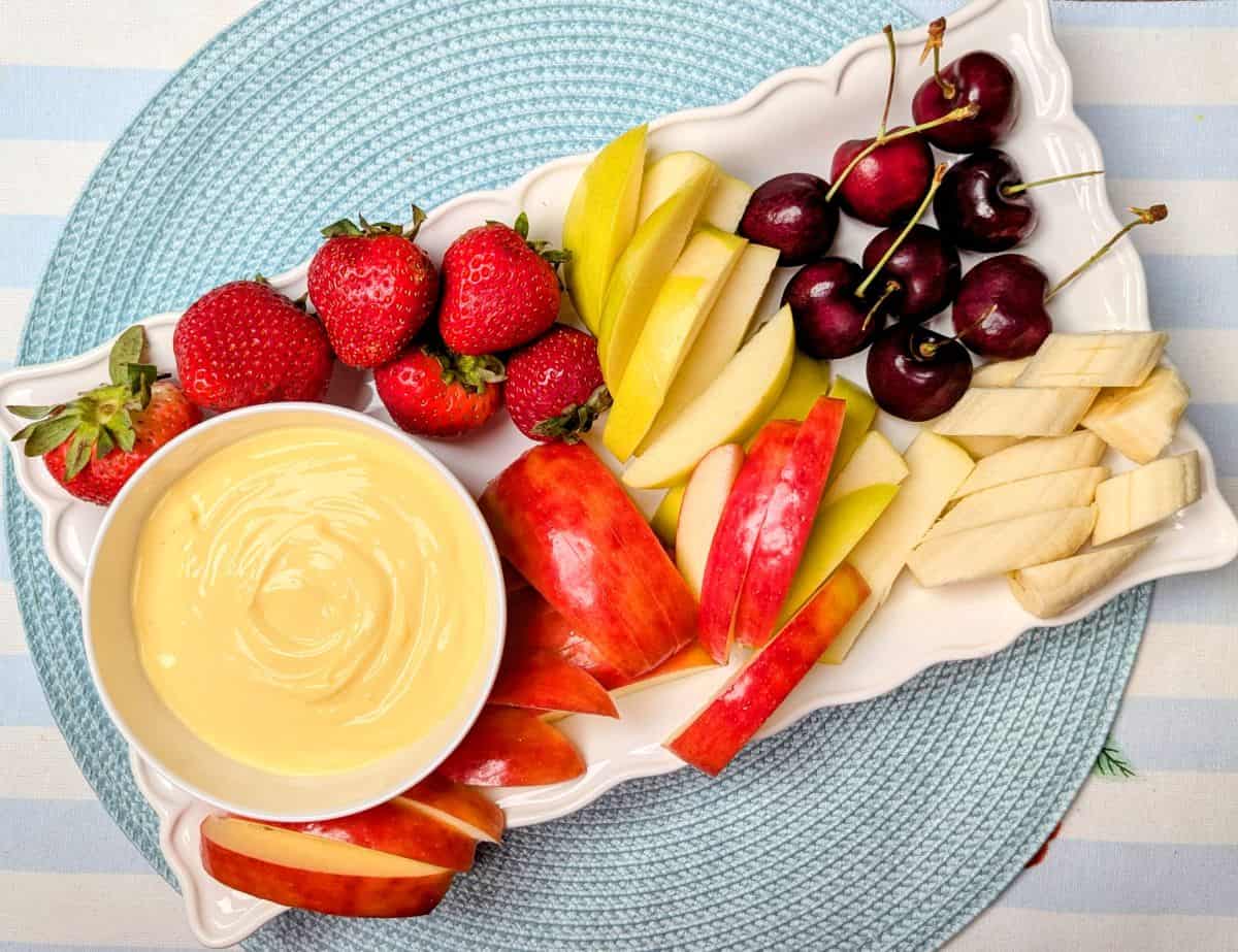 fruit dip on tray
