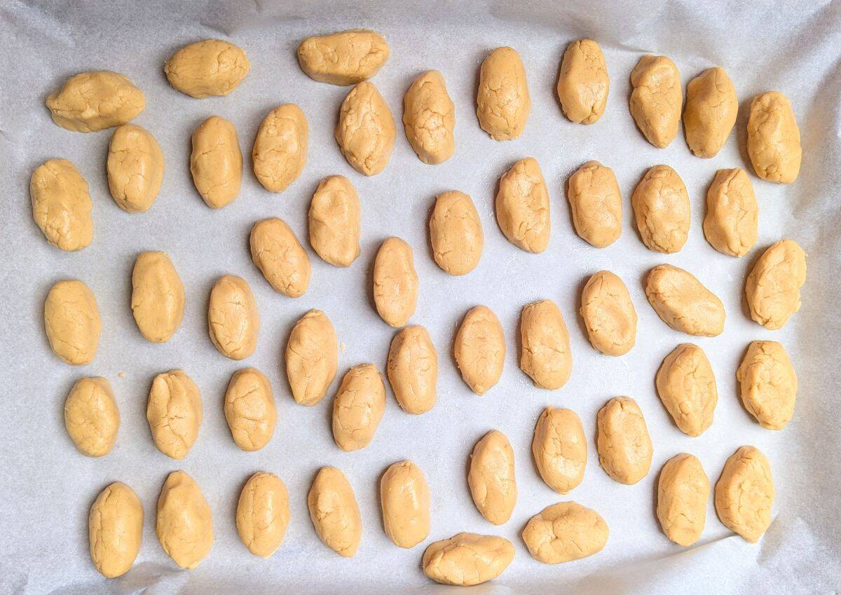 shaped into footballs