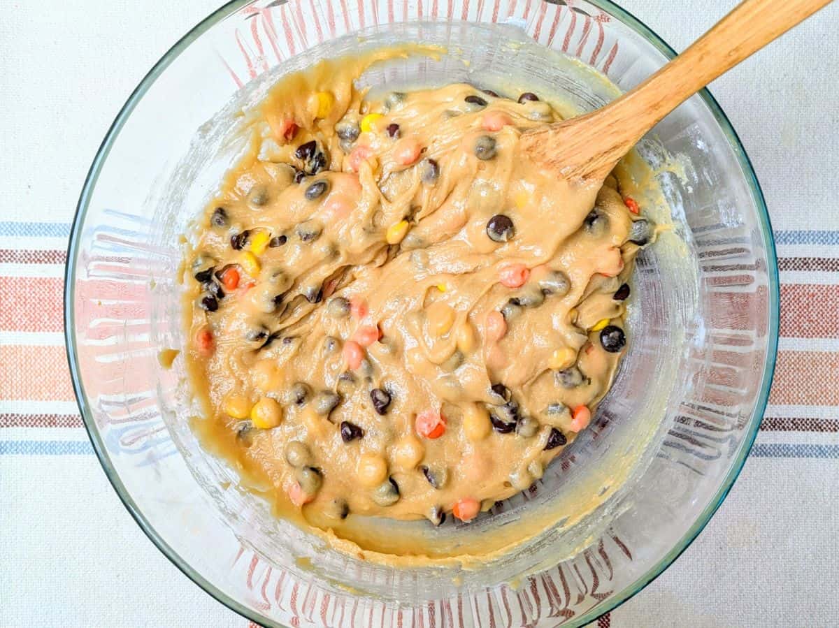 adding chocolate and pieces