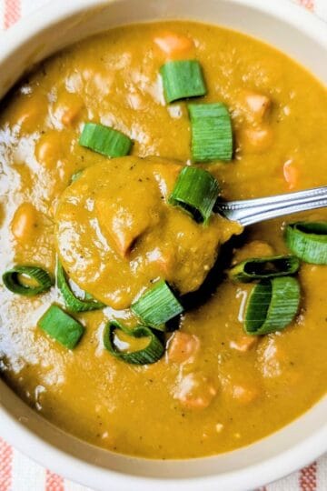 spoonful of soup with green onions