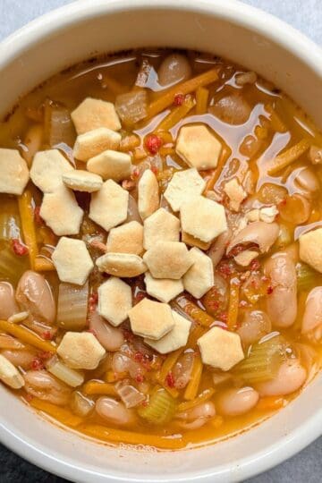 slow cooker white bean soup in bowl