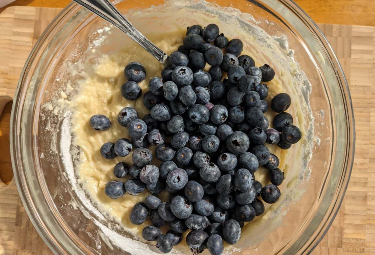 wet and dry combined and adding berries