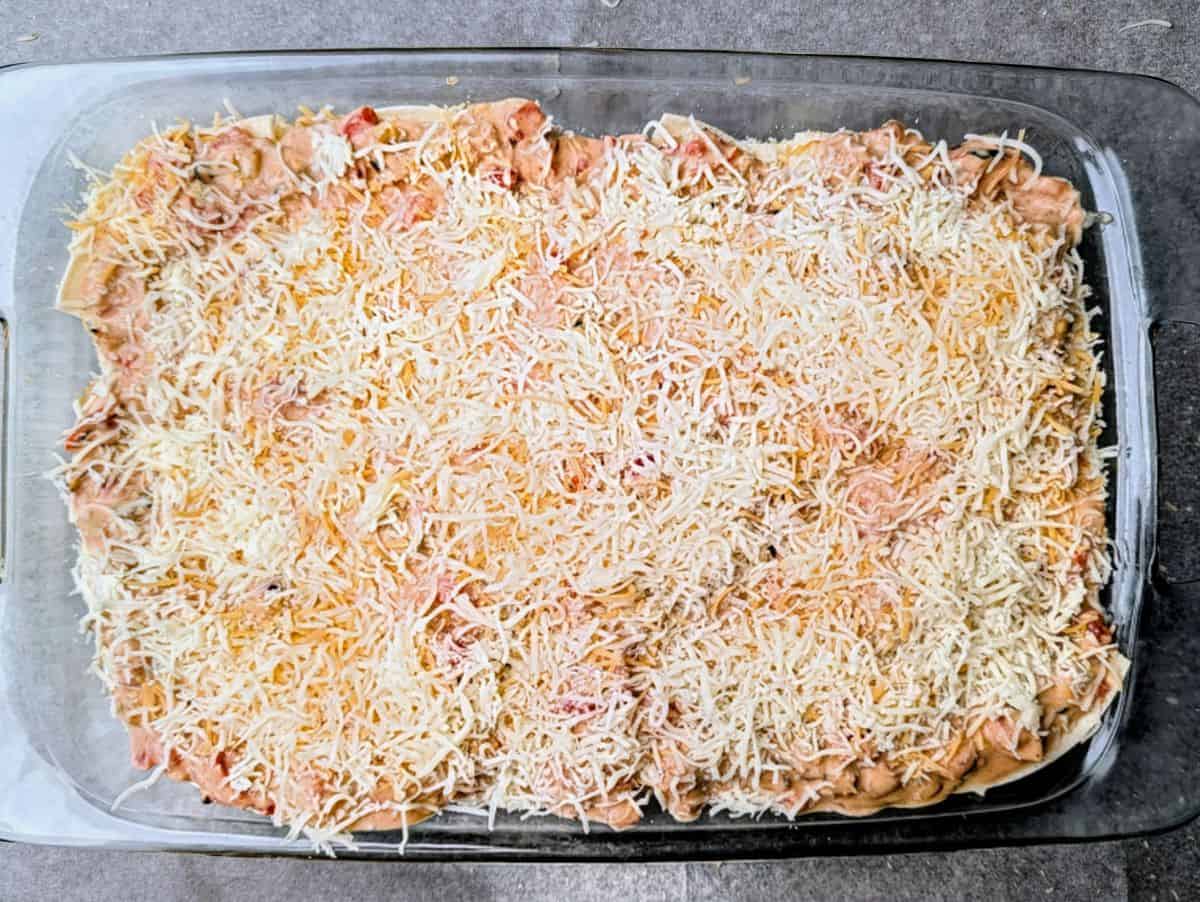 assembled with cheese on top