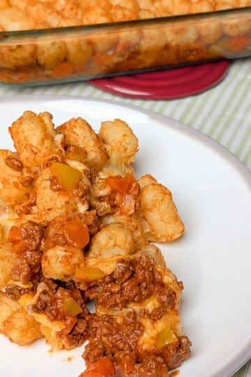 sloppy joe tater tot casserole on plate