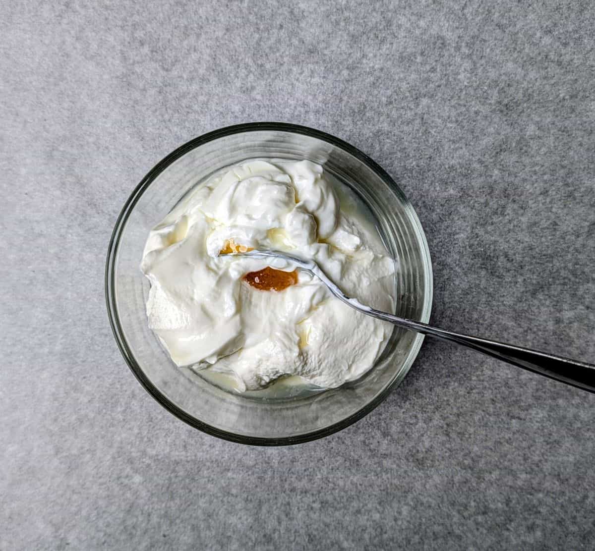 mixing yogurt lime and honey