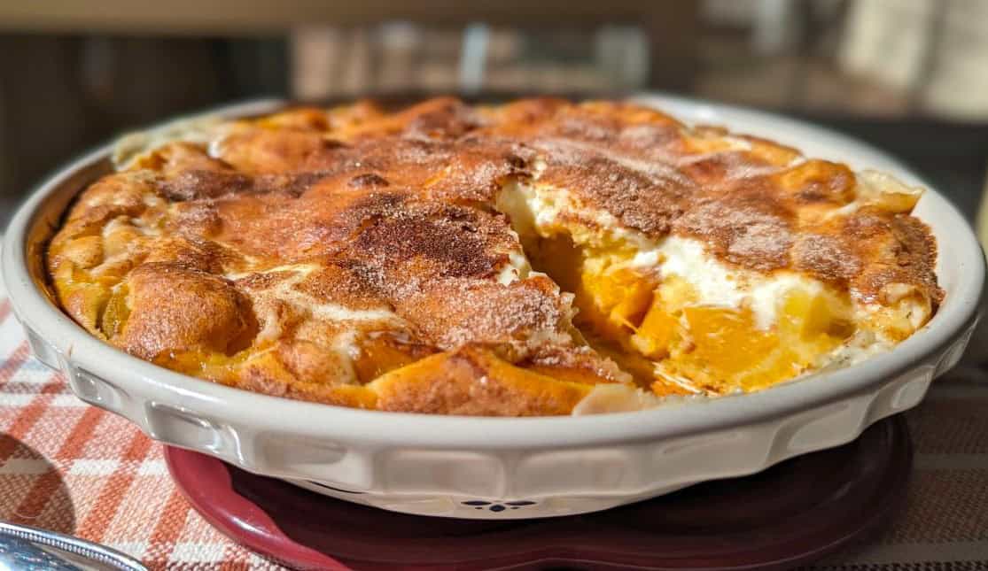 peaches and cream cake cut