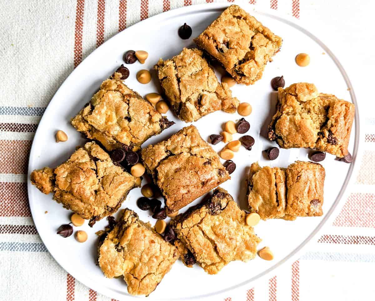 peanut butter butterscotch blondies cut into squares