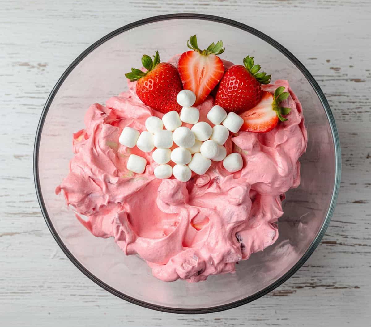 strawberry fluff salad in bowl