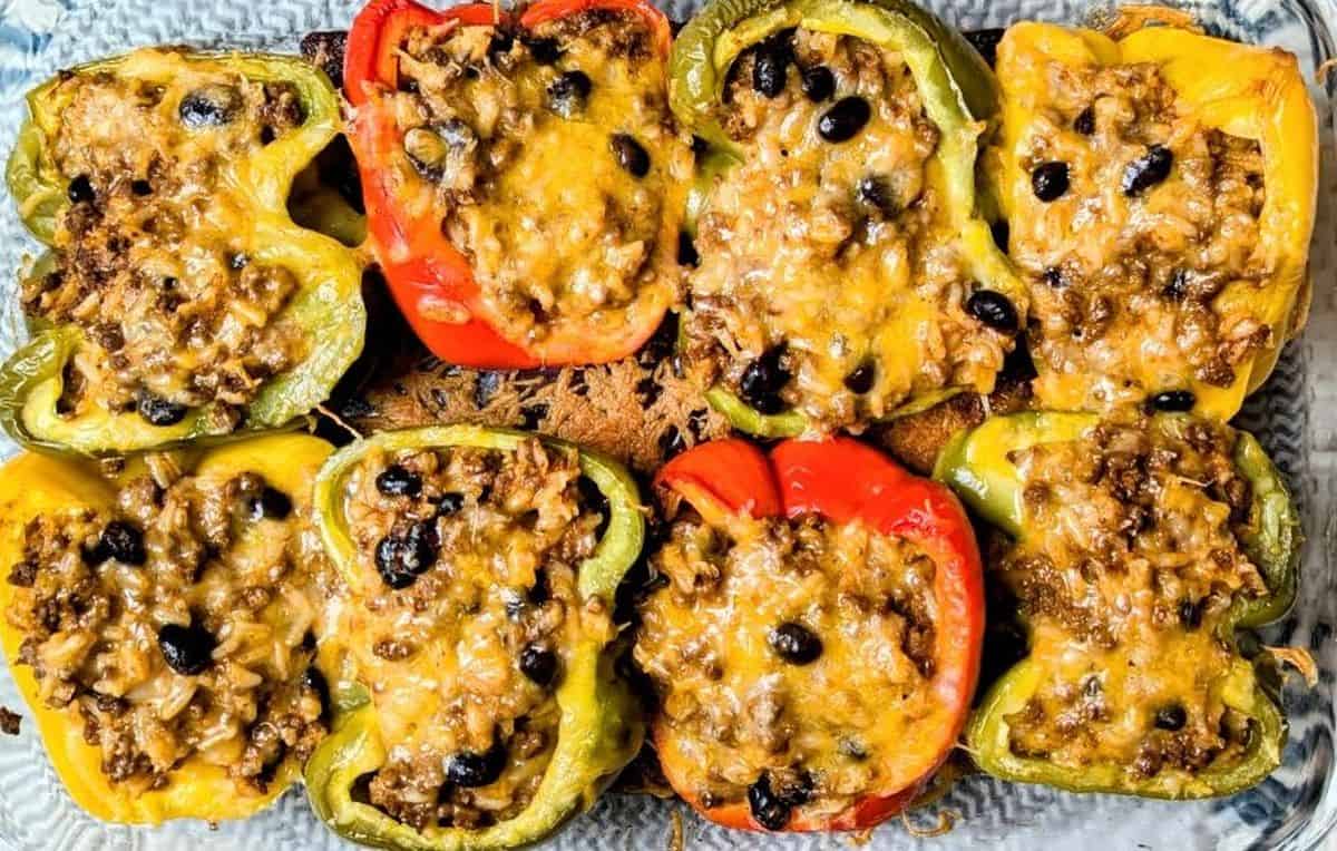 mexican stuffed peppers in casserole dish