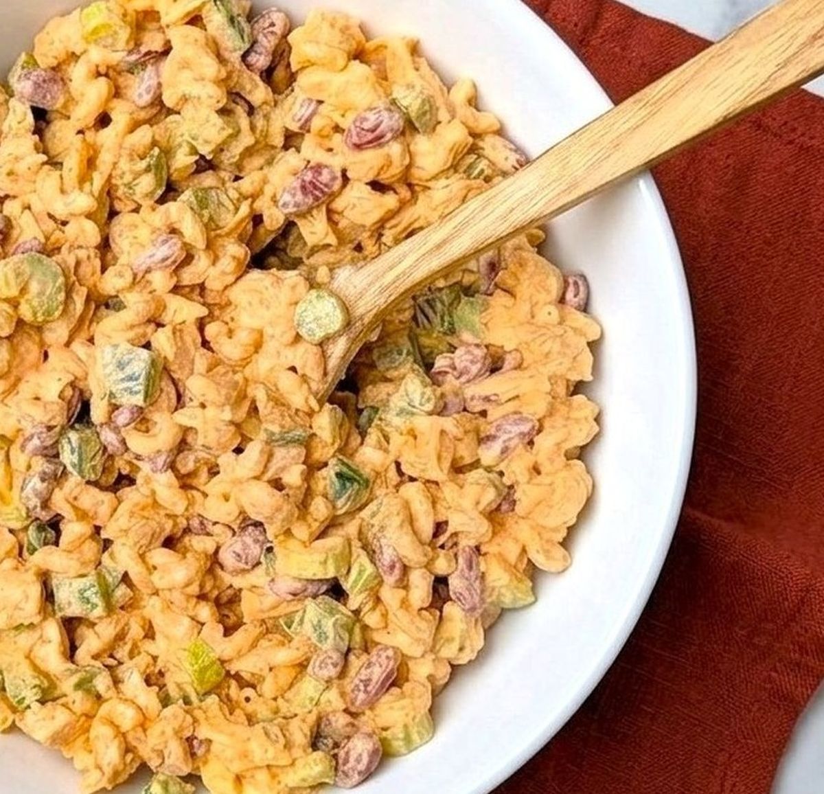 cajun pasta salad in serving bowl