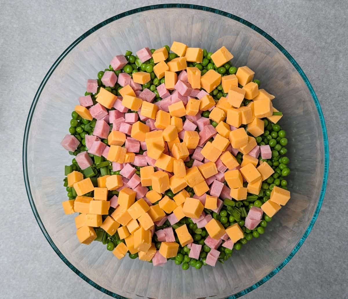 cheese ham and peas
