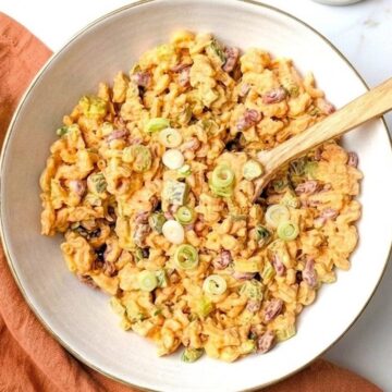 cajun pasta salad in serving bowl