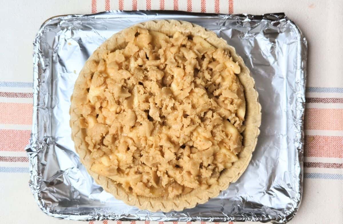crumb topping added to top of pie