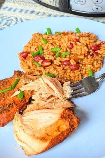 crockpot jerk chicken on serving plate