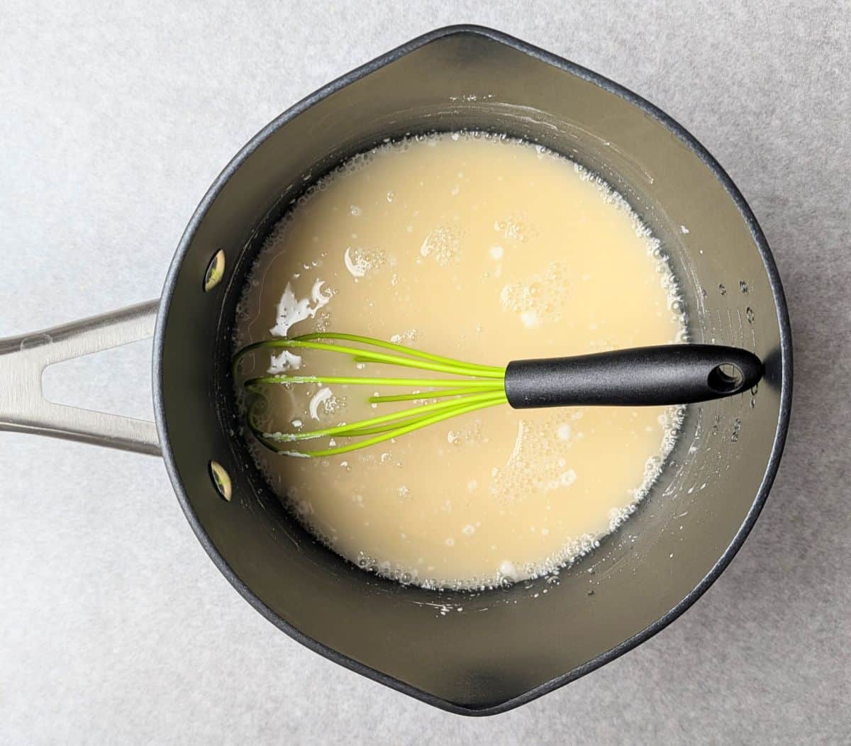 mixing cornstarch and peach juice