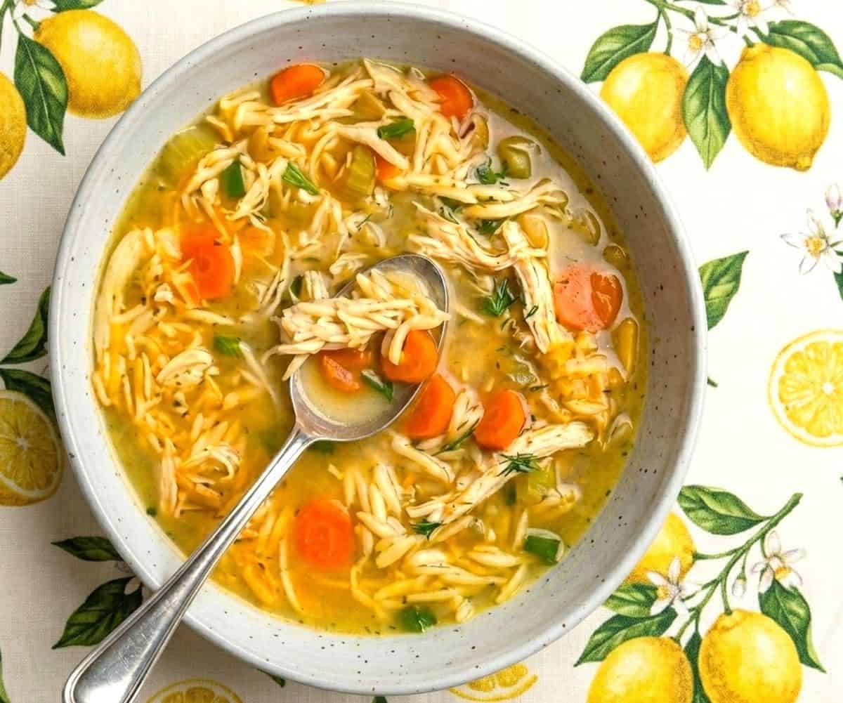 orzo soup in bowl
