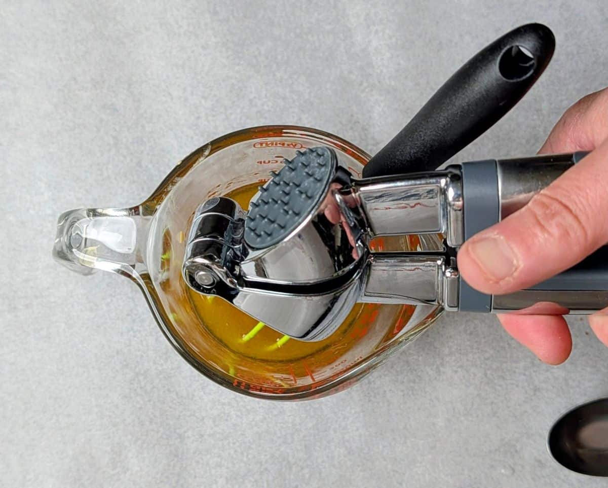 mincing garlic for dressing