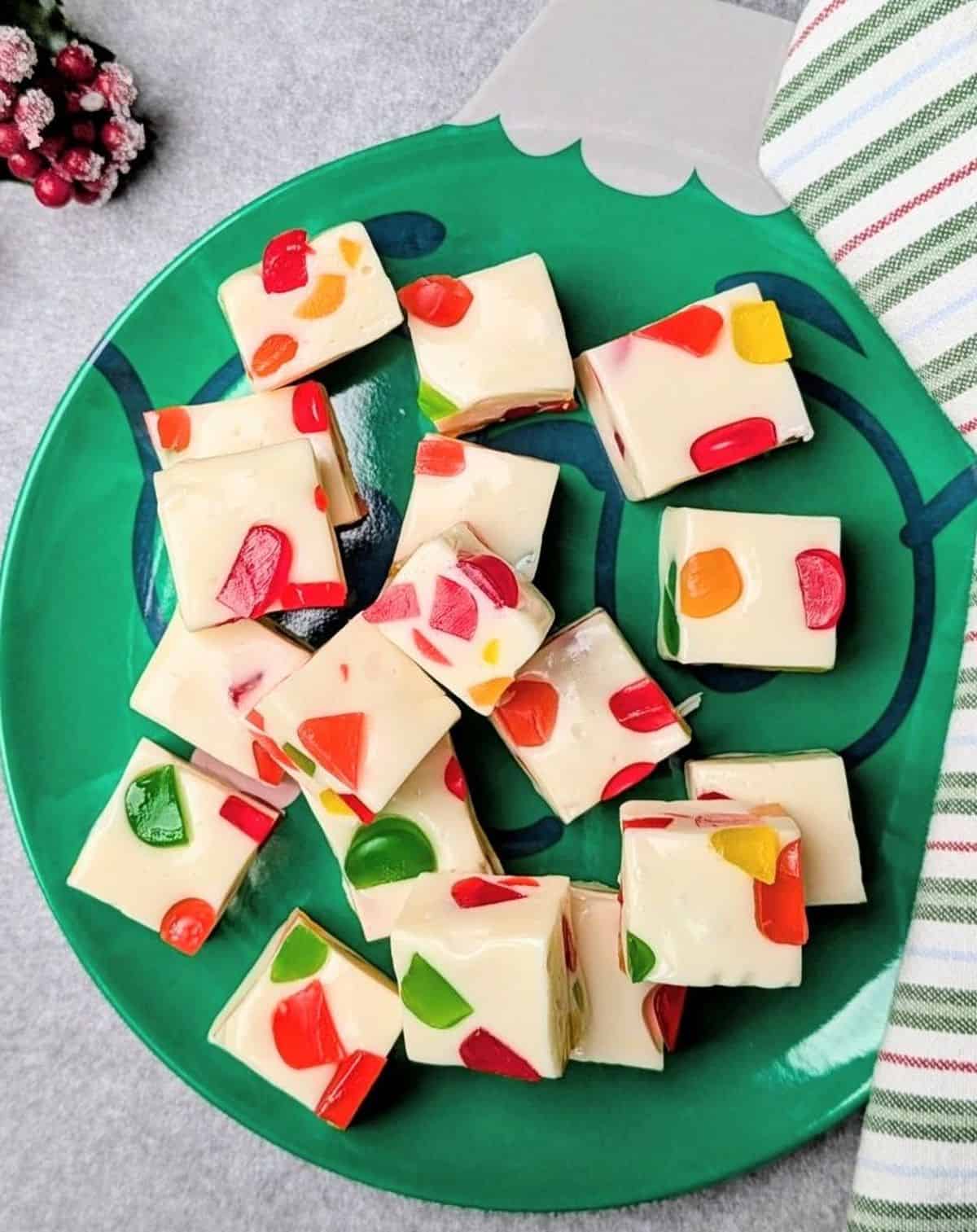 nougat candy on christmas plate