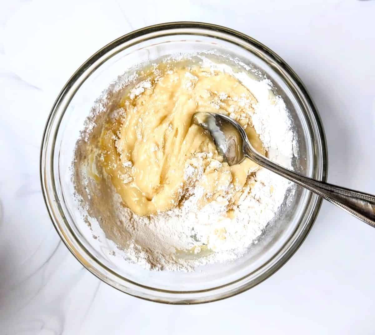 combining wet and dry ingredients for the batter