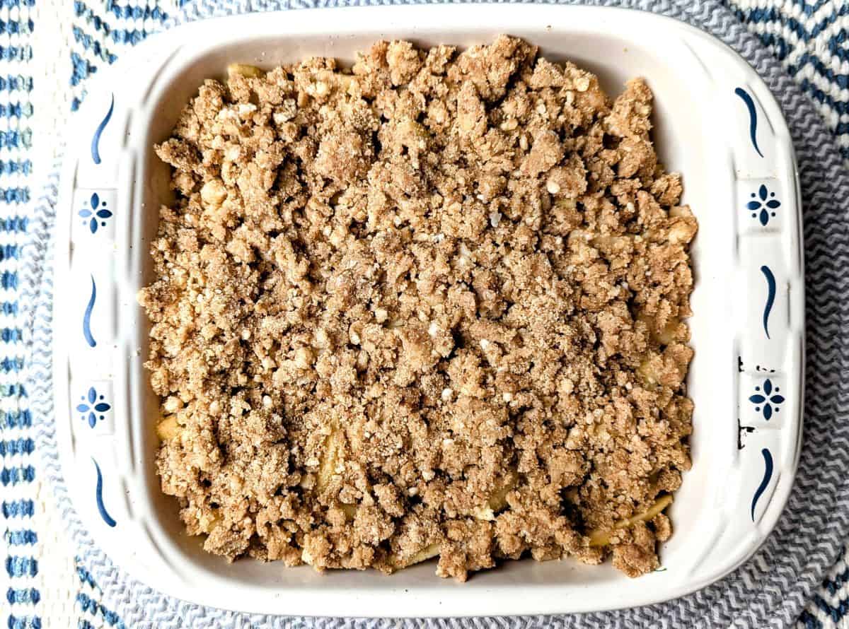 apple cobbler assembled before baking