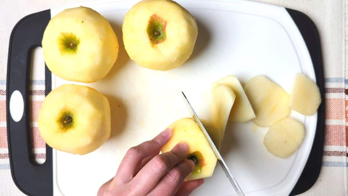 slicing and paring apples for the recipe