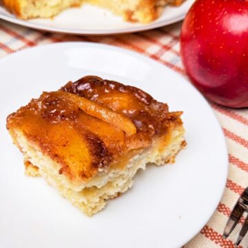 slice of caramel apple upside down cake on plate