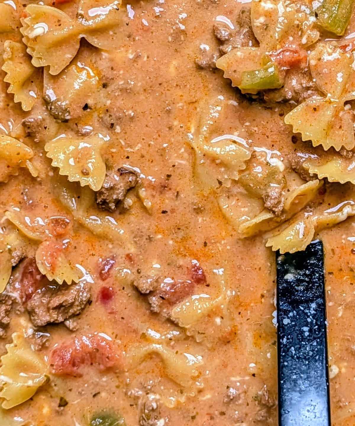 close up of soup in slow cooker