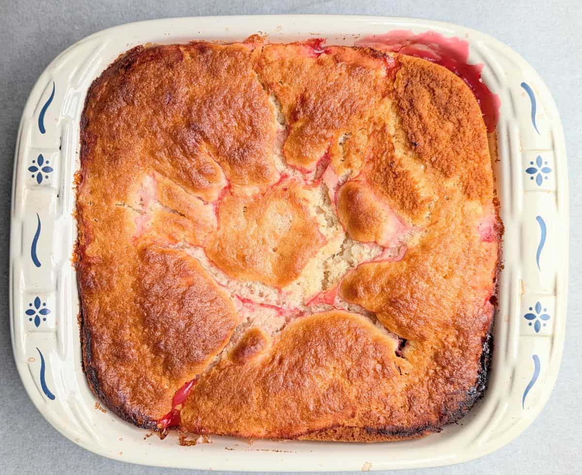 cake baked where you can clearly see that the cake has reversed with the pie filling, which is now on the bottom
