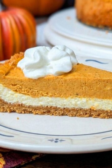 double layer pumpkin cheesecake on plate