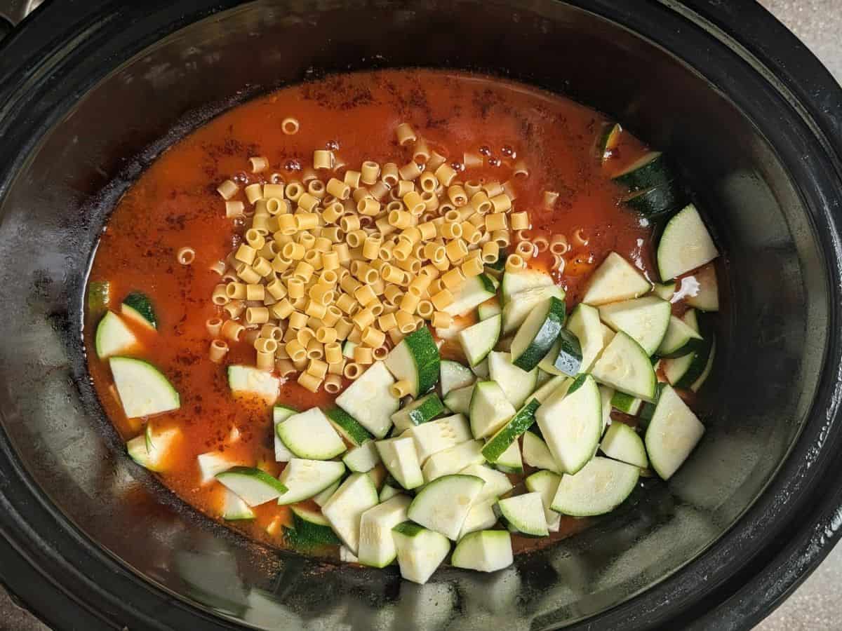 ditalini and raw zucchini added after 6 hours of slow cooking